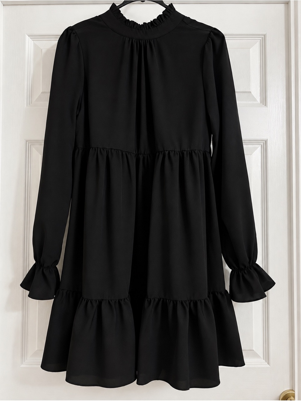 Black Long-Sleeve Ruffle Hem Dress - Classic Women's Dress